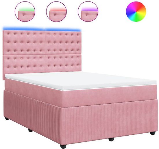 vidaXL Boxspring met matras fluweel roze 160x200 cm