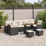 vidaXL Tuinbank Set Zwart Poly Rattan 10 Kussens 7 Zitplaatsen