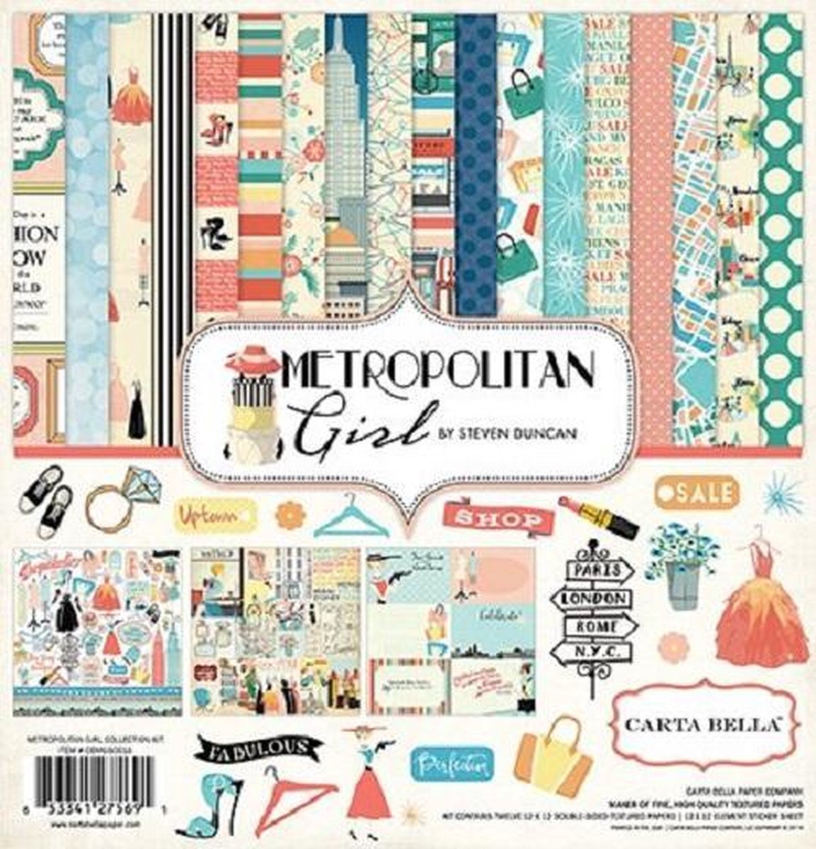 Carta B Paper Metropolitan Girl Carta Bella Collection Kit, niet van toepassing, meerkleurig, 31,75 x 30,48 x 0,45 cm