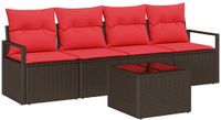 vidaXL Bankstel 5-delig Bruin/Rood Polyrattan