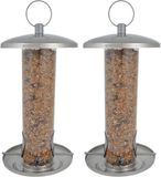 Esschert Design Bv 2x stuks vogel voedersilo RVS 27 cm