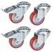 Set van 4 zwenkwielen, diameter 80 mm, Polyurethanmateriaal, gat-tot-gat afstand 10,2 mm, draagvermogen 400 kg