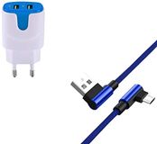 Pak Huawei P30 Pro Smartphone Type C Kabel 90 Graden Snellading + Dubbel Stopcontact (Blauw)