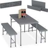 Merkloos Relaxdays Biertafel set 3-delig - Kunststof - Metaal - Bierbanken - Inklapbaar - Grijs