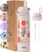 VANN® 3-Wandige RVS Drinkfles 650 ML met rietje voor volwassenen – Met 2 doppen – Thermosfles – 12 uur warm/24 uur koud – Bloemen fles – Cadeau voor man en vrouw -VANN FLOWER BOTTLE