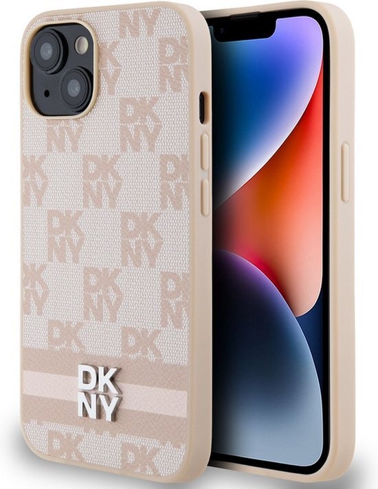 DKNY Checkered Printed Stripe Back Case - Geschikt voor Apple iPhone 13 (6.1") - Roze