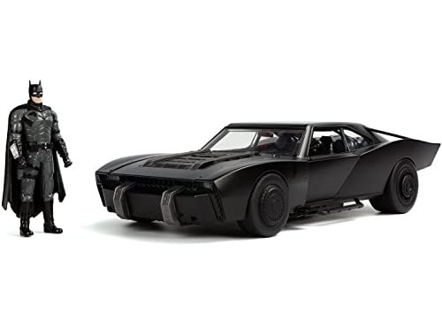 New Jada Jada New Batmobile Mat Zwart met Lichten en Diecast Beeldje (2022) Film DC Comics 1/18 Diecast Modelauto door Jada 32504