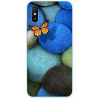 Xiaomi Siliconen hoesje compatibel met Xiaomi Redmi 9A, Xiaomi Redmi 9AT, Xiaomi Redmi 9i Blauwe vlinderkiezel