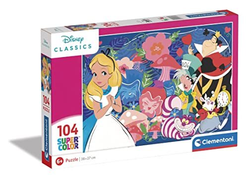 Clementoni Supercolor Disney Alice in Wonderland 25748 104 stuks kinderen 6 jaar, puzzel cartoons, gemaakt in Italië, meerkleurig, 104 stuks