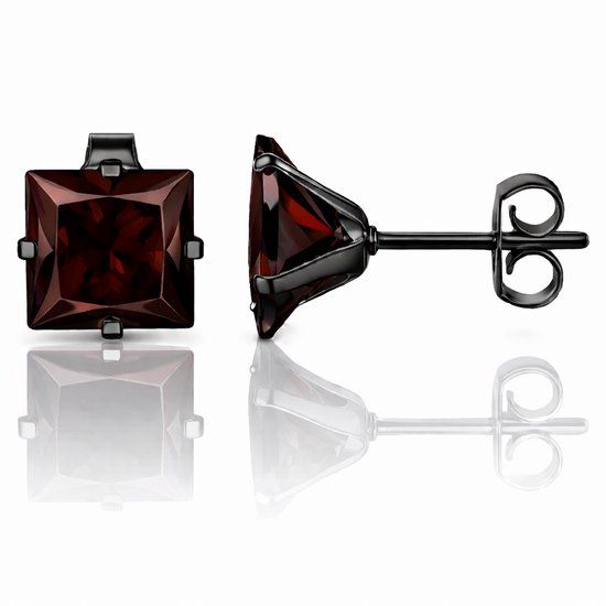 LGT JWLS Lookinggoodtoday LGT JWLS Classic Stud Oorbellen Vierkant - Rood Zwart-6mm
