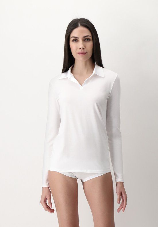 Oroblu Perfect Line Cotton Polo Shirt Long Sleeve White XL