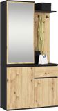 Akord Hal set met spiegel ENTRO / Halmeubel met 3 Deuren en 1 Lade / Hal Kast / Kapstok en Schoenenkast / Zwart - Artisan Eik / 95 x 183 x 35 cm