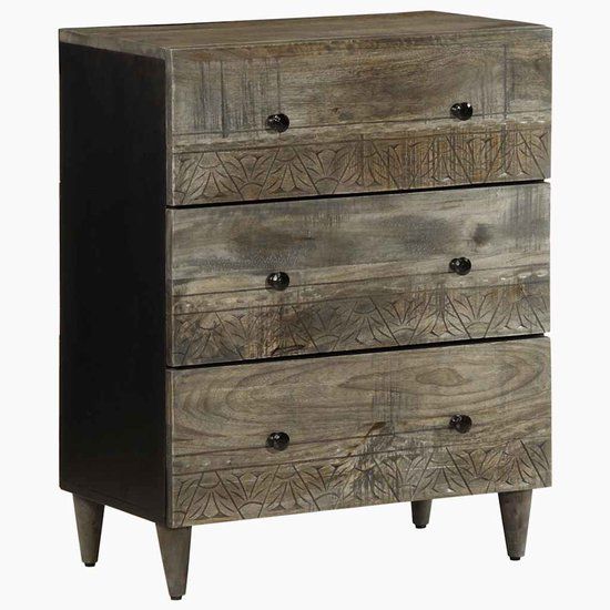 vidaXL Dressoir 60x33,5x75 cm massief mangohout lichtgrijs