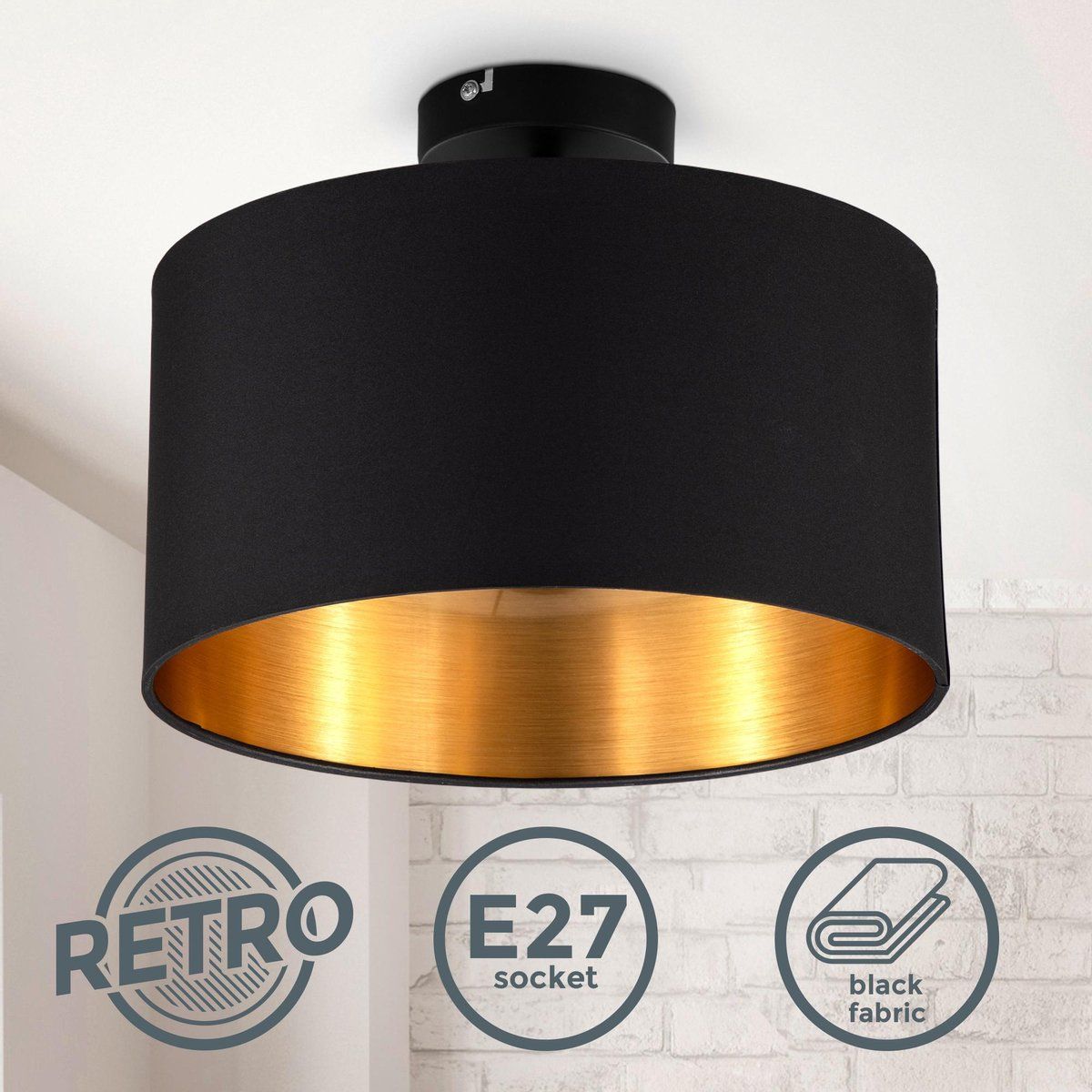 B.K.Licht Plafondlamp - Ø30cm - Zwart/Goud - E27 - Excl. Lichtbron