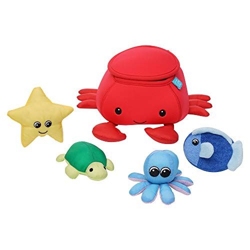 Manhattan Toy Neopreen Krab 5 Stuk Drijvende Spill n Vul Bad Sneldrogende Spons en Spuiten Toy, Multicolour