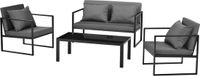 casa.pro Loungeset 4-delig met tafel, 2x stoel, bank, zwart/grijs