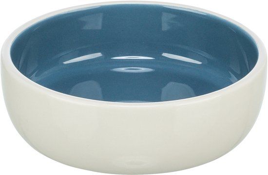 Trixie Keramische Voer/Waterbak - Kattenvoerbak - Ø13 cm Creme Blauw