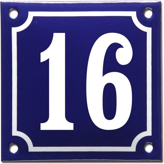 EmailleDesignÂ® Emaille huisnummer blauw/wit nr. 16