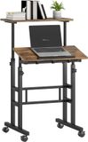 HOMCOM Bureau met Planken MDF, Metaal 60L x 60B x 120H cm Rustiek Bruin