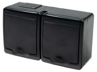 asvendo Série en saillie/interrupteur/double interrupteur/prise de courant 1 poste/2 postes/3 postes/IP 44/convient aux pièces humides/noir (prise 2 postes)