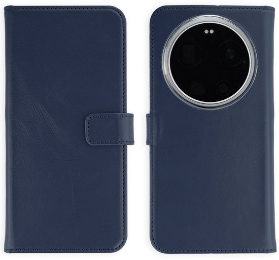 Selencia Echt Leren Bookcase voor de Xiaomi 17 Ultra - Donkerblauw