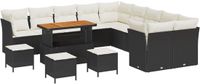 vidaXL Tuinbank Set Zwart en Crème Poly Rattan