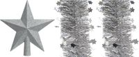 Decoris Kaemingk B.V. Set van een kerst ster piek en 2x stuks kerstslingers zilver 270 x 10 cm - Kerstversiering