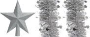 Decoris Kaemingk B.V. Set van een kerst ster piek en 2x stuks kerstslingers zilver 270 x 10 cm - Kerstversiering