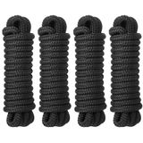 MaxWorks 51001 Marine Grade Dubbel Gevlochten Nylon Dock Line 4 Pack 1/2 "x 15ft 12" Gesplitste Oog Heavy Duty Boot Mooring Touw voor Docking Zwart UV Weerbestendig Professionele Afwerking Boot