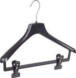 De Kledinghanger Gigant - Hanger - Hanger - Hanger - Adultes - FR38 - 10 Pièces - Plastique - Noir - Modèle Courbé - Élargissement d'Épaule 3,3 cm - Pinces Antidérapantes - 38 cm