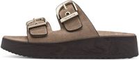 Tamaris - Dames - Muiltjes - Beige - Textiel - Sleehak - Maat 42