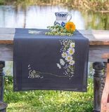 Vervaco Loper kit Margrietjes PN-0195334 Borduren Borduurpakket Volwassenen Kind 40 x 100 cm Donkergrijs Stof