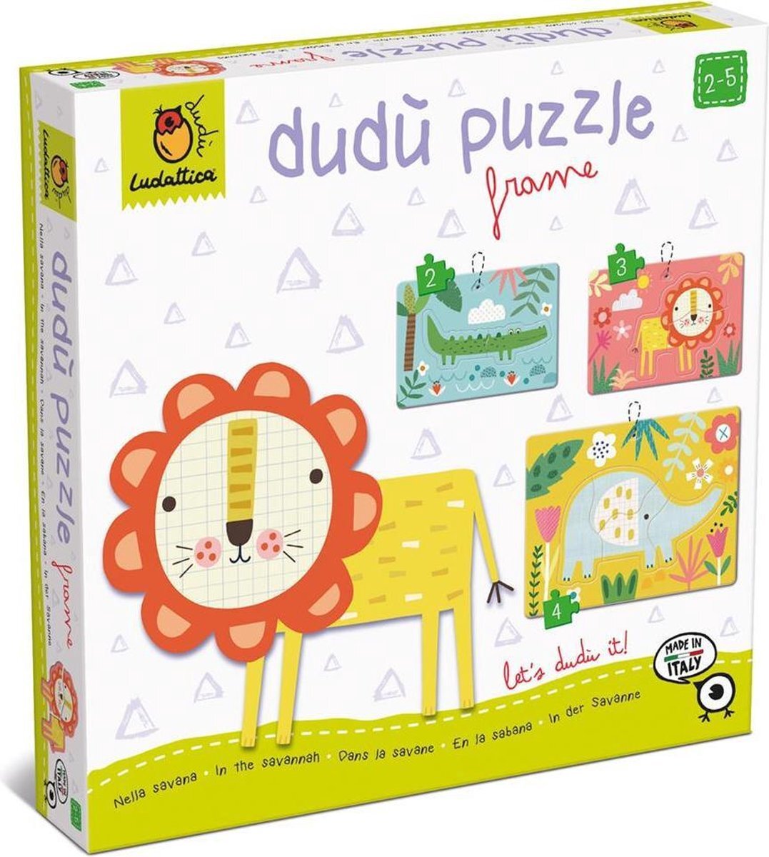 Ludattica DUDÙ Puzzels: SAFARIDIEREN 22,5x22,5x4cm, 2-3-4-delig, 2+