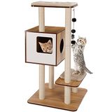 BAKAJI Felini Krabpaal krabpaal beschermhut 3 ballen 1 deken voor katten dieren interactieve nagels krasbestendig stabiel robuust slinger boom kleur beige
