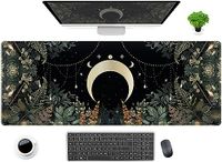 Mooie bureau-onderlegger - Groen Forest Blad & wispelturige Maan - XL - gestikte randen - voor laptop, toetsenbord en muis - 80 x 30 cm - antislip rubberen onderlegger