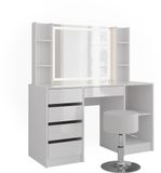 Vicco Table de maquillage Sherry, Blanc/Blanc Laqué, 128,2 cm avec miroir LED et tabouret