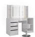 Vicco Table de maquillage Sherry, Blanc/Blanc Laqué, 128,2 cm avec miroir LED et tabouret