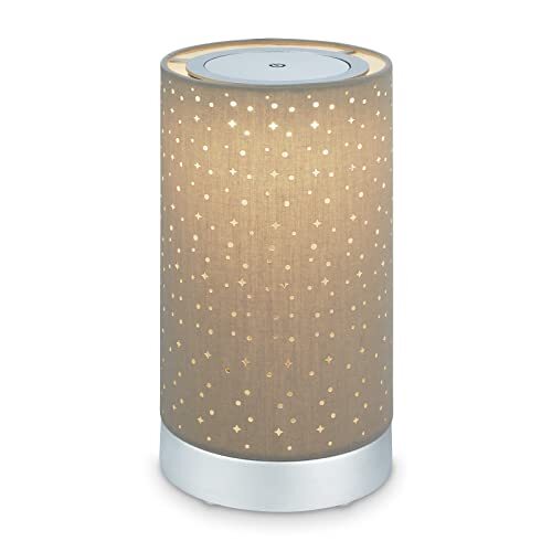 Briloner - LED tafellamp accu, dimbaar, stervormig, stoffen LED tafellamp snoerloos, touch-functie, 3.300K warm wit, chroom mat taupe, 245x125 mm (HxD)