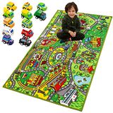 JOYIN Tapijt Speelmat w/12 auto's Pull-Back Voertuig Set voor kinderen van 3 jaar, Jumbo Speelkamer tapijt, City Pretend Play