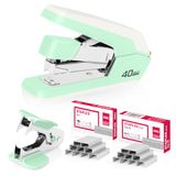 Deli Moeiteloze desktopnietmachine, zware nietmachine, 40-50 vel capaciteit, één vinger, geen inspanning, inclusief nietjes en nietverwijderaar, groen