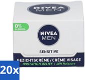 NIVEA MEN Sensitive Dagcrème voor het gezicht - 50 ml - Voordeelverpakking - 20 stuks