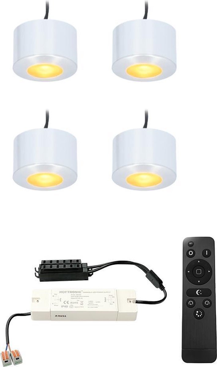 HOFTRONIC CREE LED Inbouw/Opbouwspots 4x3W - IP44 - 2700K Warm Wit - Complete set Navarra met afstandsbediening - 4 Spots