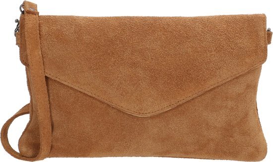 Charm London Brixton Suede Leren Clutch / Avondtasje - Cognac