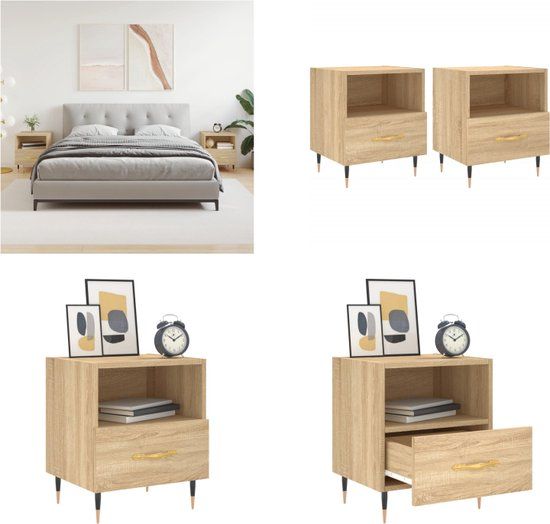 vidaXL Nachtkastjes - Set van 2 - Sonoma eiken - Bewerkt hout - 40x35x47,5 cm