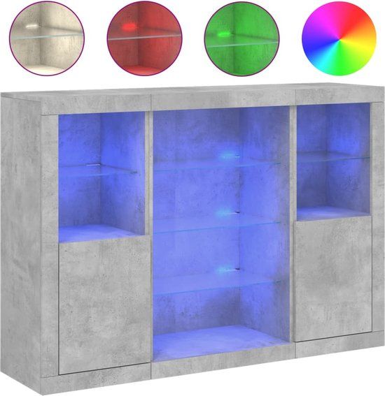 VidaXL Dressoirs met LED-verlichting 3 stuks bewerkt hout betongrijs