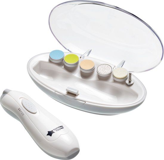 Tommee Tippee Elektrische baby-nagelvijltrimmer - op batterijen werkende nagelknipper voor baby's - met ledlicht en zes vijlkoppen voor nagels van baby's en volwassenen