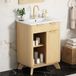 OKWISH Meuble de salle de bain - Autoportant Avec 3 Tiroirs Et Porte Coulissante - Avec Lavabo En Céramique - Couleur Bois Naturel - 61 x 47 x 90 cm