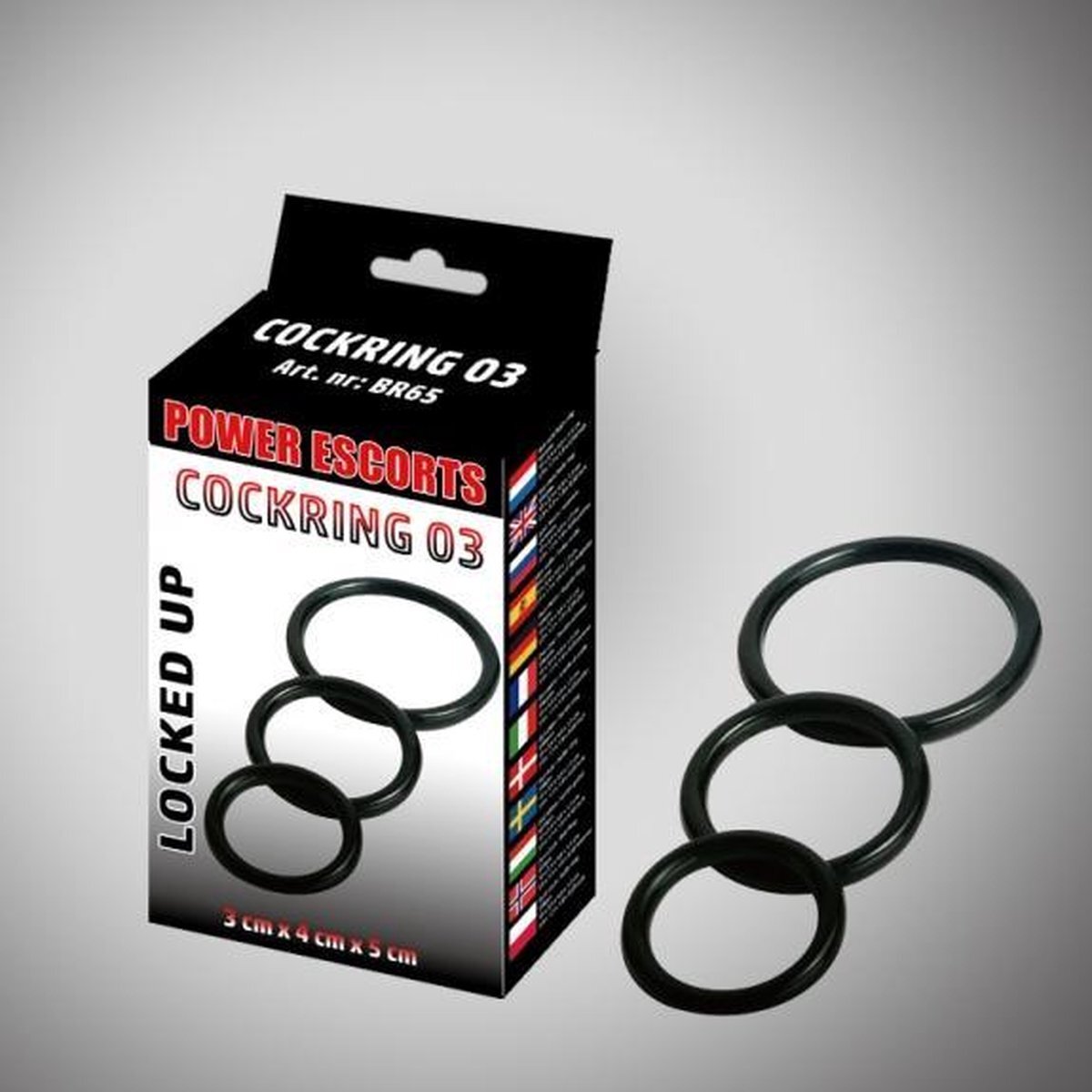 Power Escorts - BR65 - Cockring 03 - Locked Up - Cockring 3-Pack - Silicone - Zwart