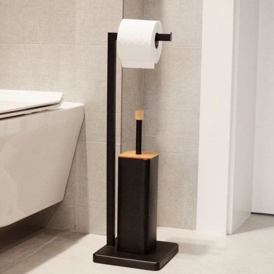 Viking Choice WC borstel met houder en toiletrolhouder - 20x20x64 cm - Zwart