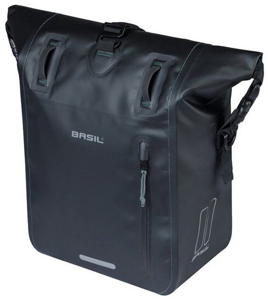 Basil Rivo Enkele fietstas - 12-15 liter - MIK Hooks - Waterdicht - Reflectie details - Tarpaulin - Zwart